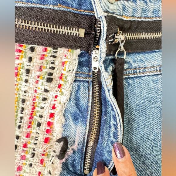 ZARA Denim Skirt with Woven Overlay Zip Waist Design Size Large - Picture 9 of 13